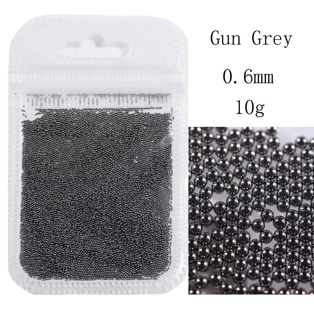 0.6mm gun grey Украшения для нейл-арта 0,6-2,0 мм мини-икра из нержавеющей стали 10 г Стальные Бусины 3D микро шариковые художественные талисманы для ногтей инструмент для маникюра - Цвет: 0.6mm gun grey