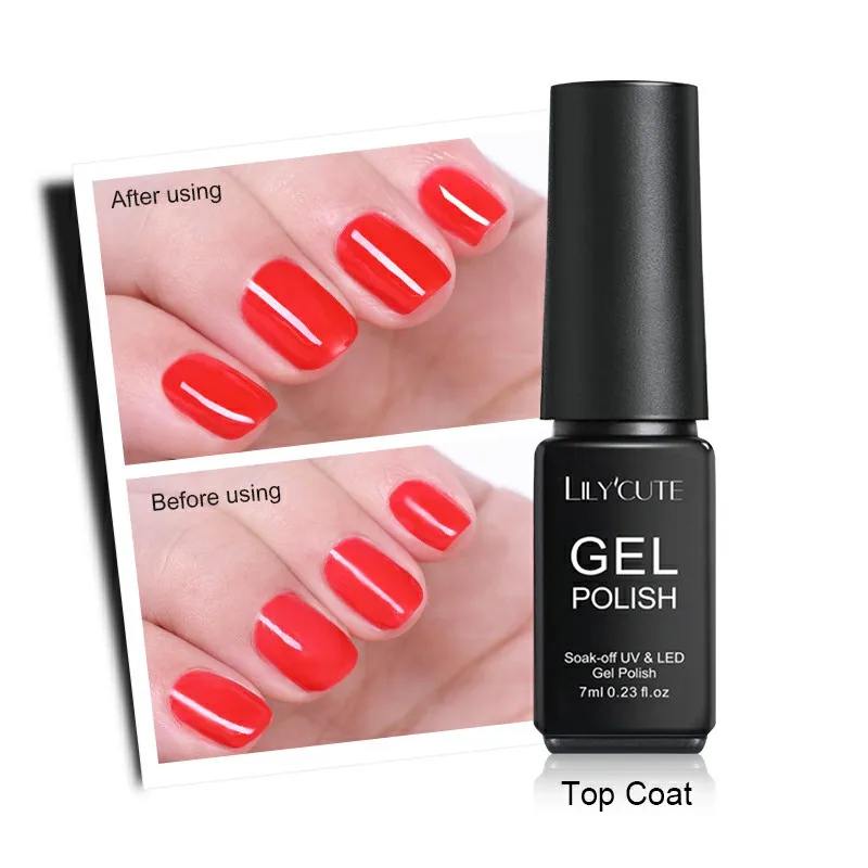 top coat LILYCUTE, 7 мл, блестящий УФ-Гель-лак, розовый, цветной, блестящий, долговечный, из натуральной смолы, замачивается, Гель-лак для ногтей, дизайн - Цвет: top coat