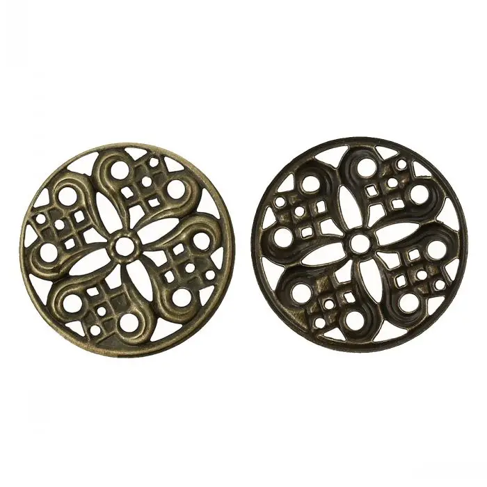 

DoreenBeads Embellishment Findings Round Antique Bronze Hollow Flower Pattern 24mm(1") Dia,100PCs from yiwu