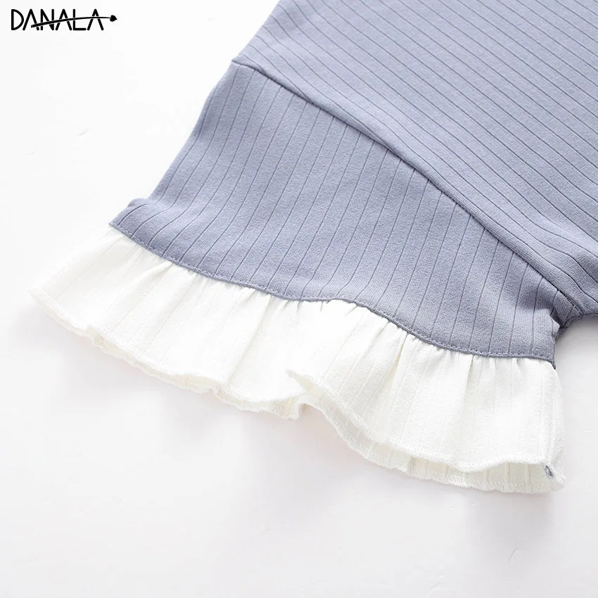 DANALA/Хлопковые повседневные женские пижамные комплекты летние однотонные