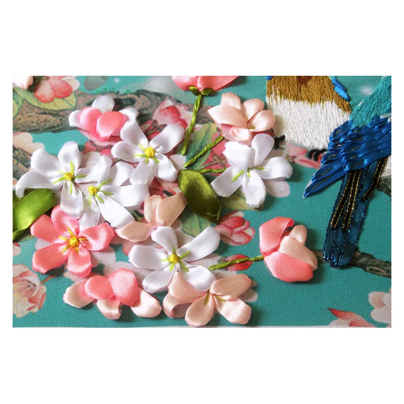 65x45 см 3d цветок птица DIY лента вышивка печать вышитые крестом картины ручная