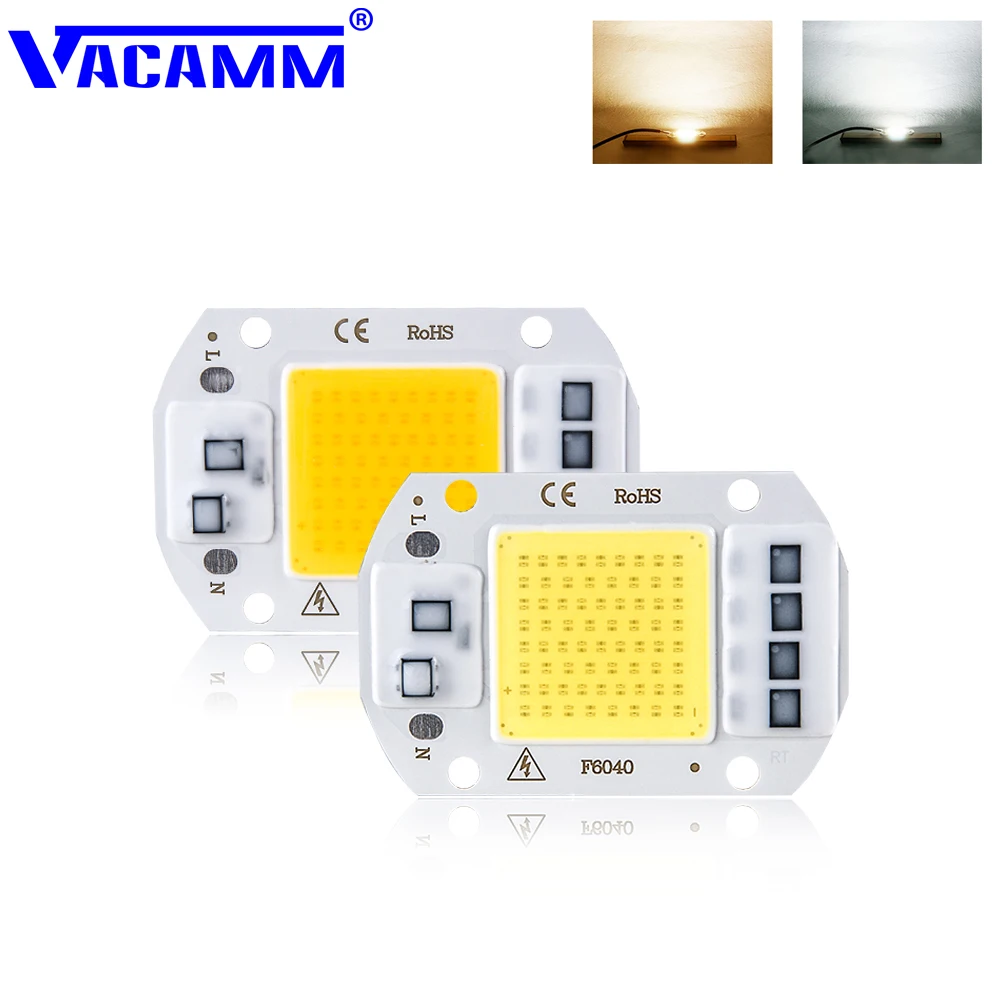 Светодиодный чип Vacamm COB Smart IC высокой мощности 20 Вт 30 50 110 В 220 светодиодный лампа