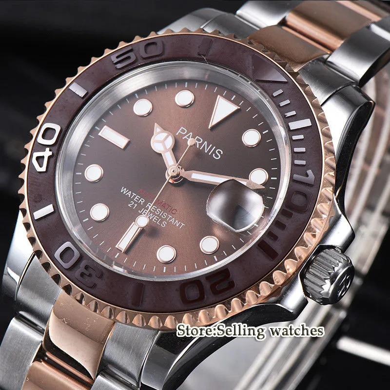 

41mm Parnis New Sapphire Brown Dial Ceramic bezel Miyota 8215 Automatic Men Watch