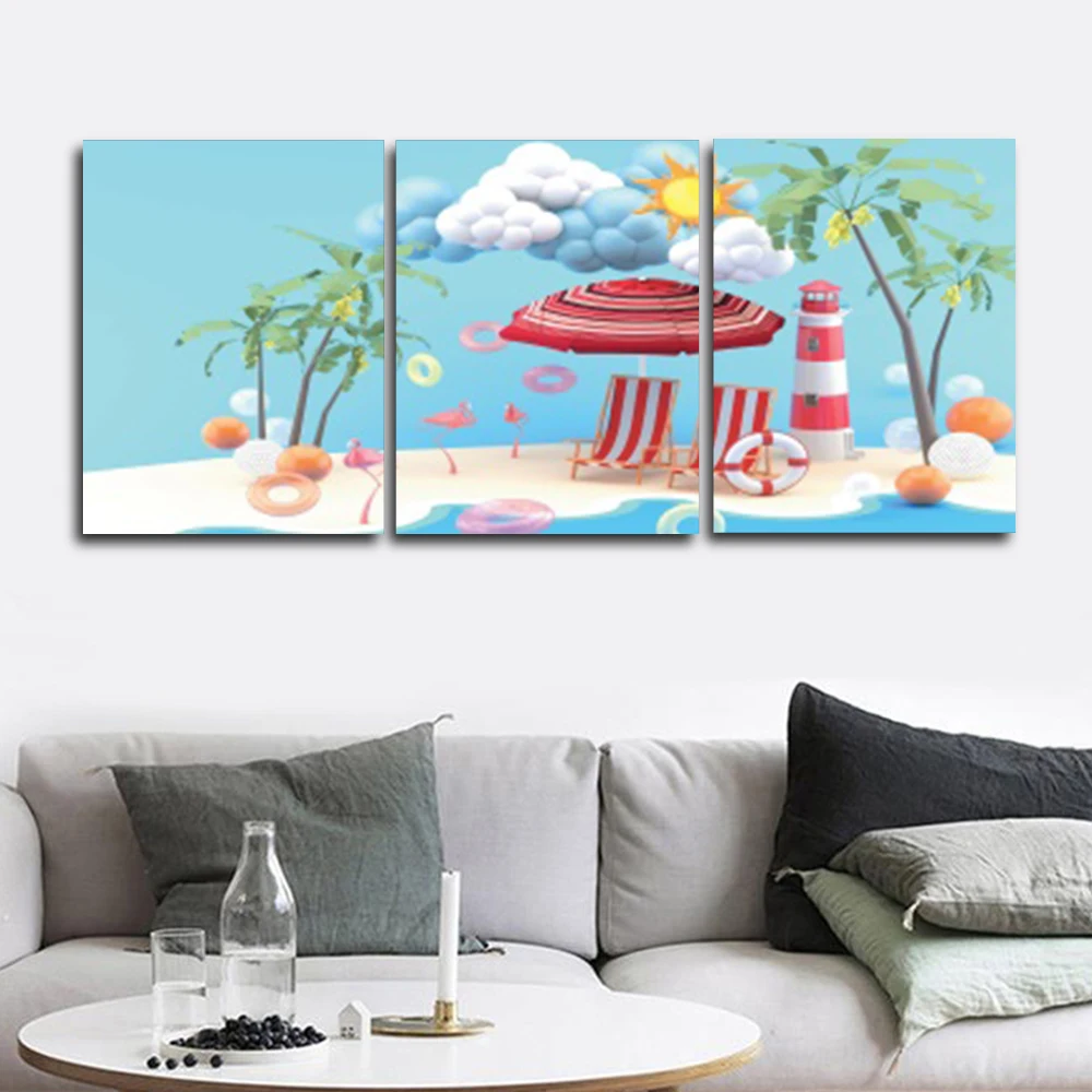 

Laeacco CArtworkoon Tropical Palm Tree Posters and Prints Nordic Wall Artwork Paint On Canvas Painting Living Room Home Decor