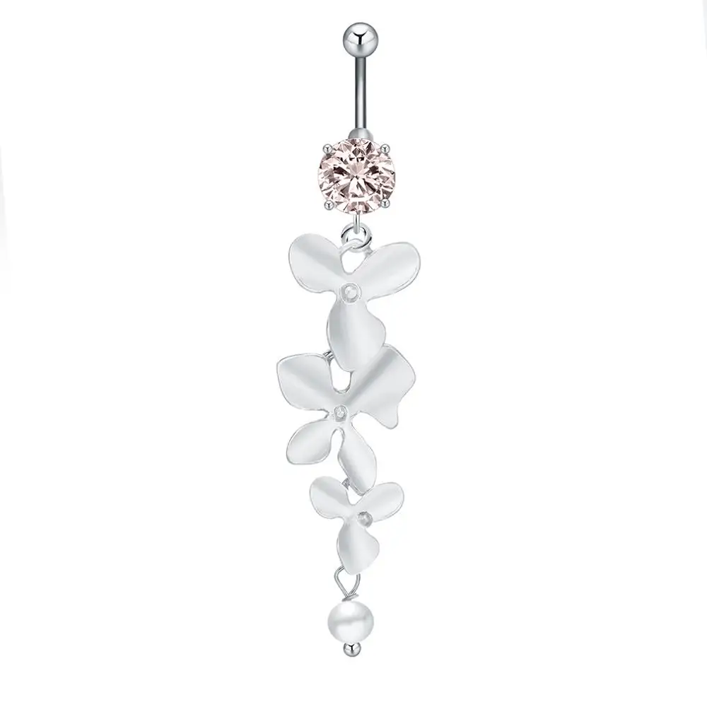 Orange CZ Silver Chandler 1 шт. модный сексуальный пирсинг для пупка ногтей украшения для тела Орхидея цветок кулон кристалл 316L кольца для пупка - Окраска металла: Orange CZ Silver