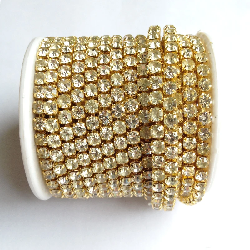 Золотая основа прозрачные кристаллы стразы s SS6 до SS18 интенсивные 10 ярдов/рулон