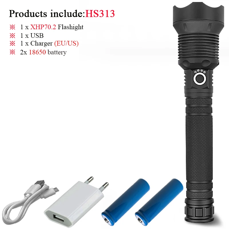 BHS313B1 Мощный светодиодный фонарь с высокими люменами XLamp xhp70.2, фонарь с usb зумом xhp70 xhp50, перезаряжаемый аккумулятор 18650 или 26650 для охоты - Испускаемый цвет: BHS313B1