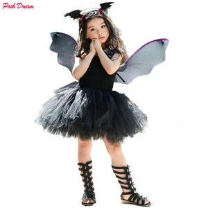 Шикарное черное платье летучей мыши на хеллоуин для девочек; Вечерние платья-пачки для маленьких девочек в стиле вампира; Детское платье-пачка на Хэллоуин; D