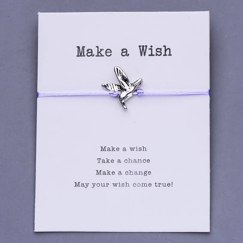 lt purple with card Pipitree, сделай пожелание, птица, Чайка, очаровательный браслет, дружба, вдохновляющий подарок, красная струна, браслеты с пожеланиями, женские, мужские, детские ювелирные изделия - Окраска металла: lt purple with card