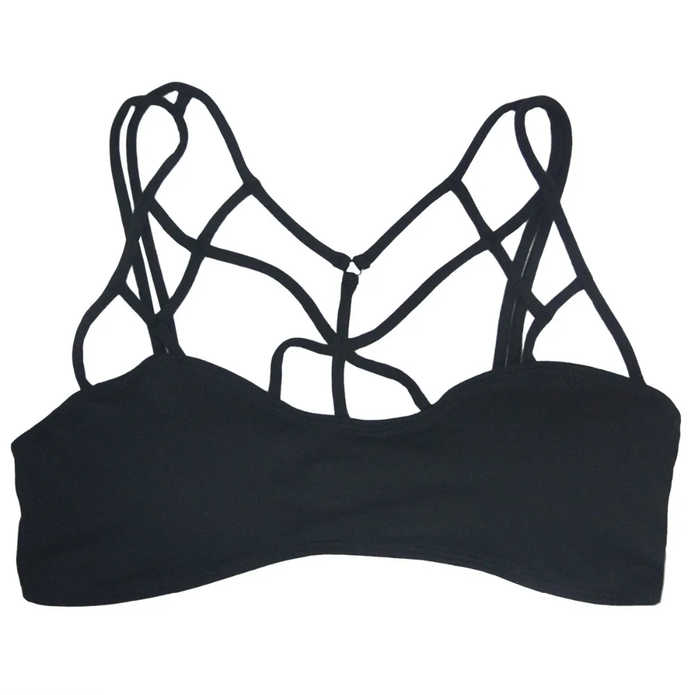 Женский раздельный купальник на бретельках черный хлопковый с сеткой пляжная