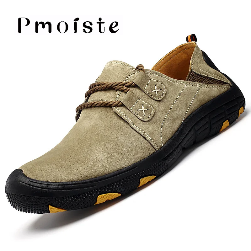 Khaki Сникерсы на платформе Для мужчин большой размер 45-48 Туфли замшевые туфли+ мужские кожаные кроссовки Повседневное человек; туфли с подошвой из вулканизированной резины Пеший Туризм пешком - Цвет: Khaki
