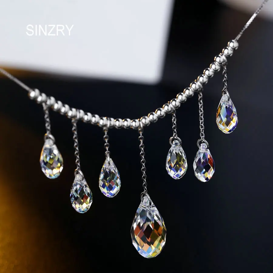 Фото Женское Ожерелье SINZRY из серебра 925 пробы с кристаллами в виде капель ручной