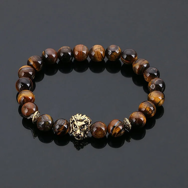 Модные украшения Золотой Будда Leo Lion Head Браслет Из Черной Лавы камень бисером Браслеты браслеты Hombre для Для мужчин Для женщин