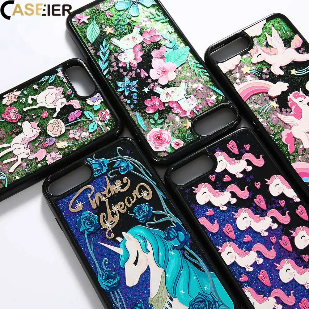 CASEIER 3D единорог зыбучий песок чехол для iPhone 6 6s Plus Чехлы блестящий X роскошные