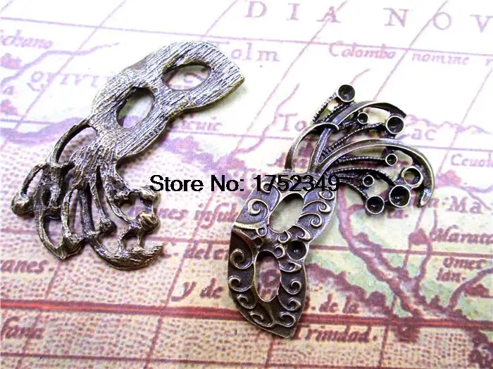 6 шт. -- брелок маска s, античная бронза большой Хэллоуин лицо брелок маска Подвески 52x29mm