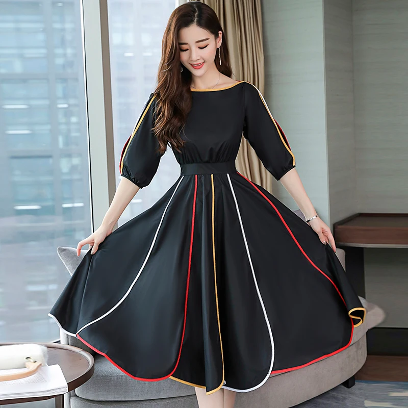 Женская одежда Новинка лета 2018 модное лоскутное шифоновое платье с круглым