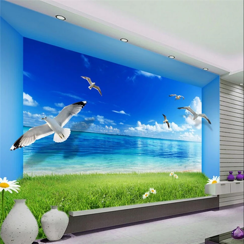 3D обои для стен seagview Чайка океана ТВ papel de parede|3d wallpaper|wallpaper for walls3d wallpapers wall |