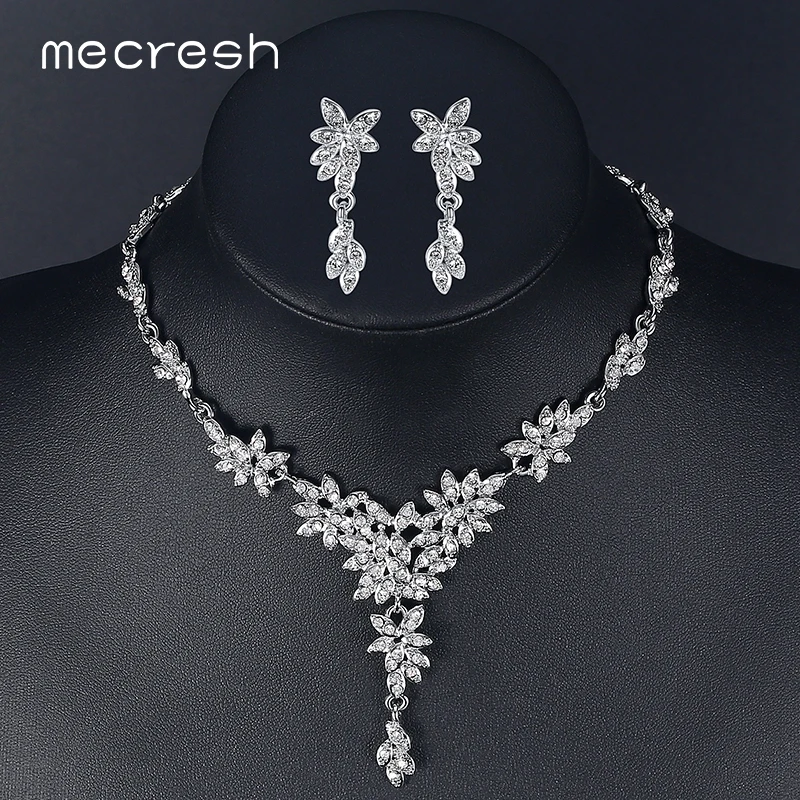 Mecresh листья с украшением в виде кристаллов Наборы свадебных ювелирных изделий