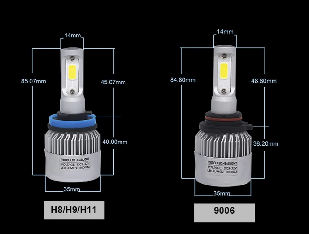 Yhkoms 2 предмета H7 светодиодный H4 H8 H11 9005 9006 HB3 HB4 H1 H3 H9 880 881 H27 9004 9007 h13 автомобиль Фары для авто светодиодный светильник 6500 К 12 В