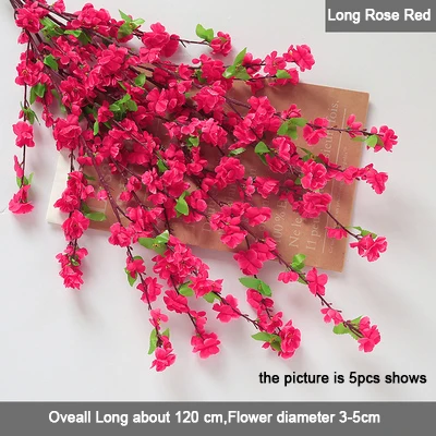 L Rose red 5 шт./лот, шелковые длинные персиковые ветви, искусственные цветы, слива, вишня, ветви деревьев для украшения свадьбы - Цвет: L Rose red