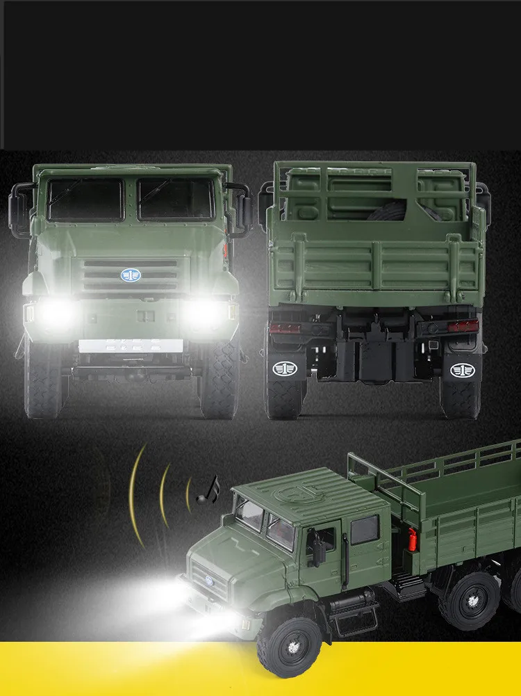 Высокое качество, 1:36, полностью сплав, военная модель грузовика, имитация внедорожной модели, металлический звук и светильник, игрушки