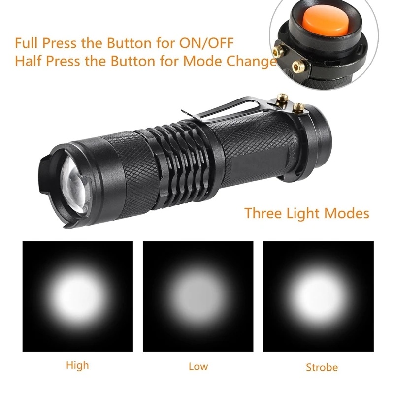 Portable 7W 2000LM Q5/T6 Aluminum Waterproof 3/5 Modes Zoomable Led Flashlight Torch Tactical light AA 14500 Black | Лампы и освещение