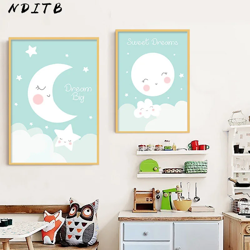 NDITB мультфильм кролик луна холст постеры Nurser печать настенная живопись