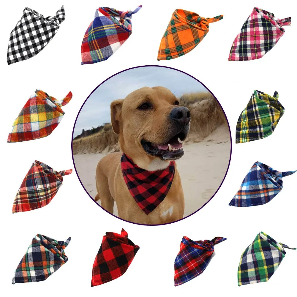 Классическая хлопковая бандана для собак клетчатый шарф маленьких и больших
