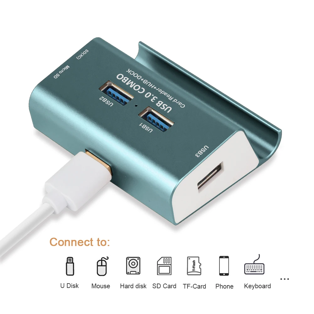 Dark green 2 в 1 3 порта USB 3,0 концентратор Micro USB OTG концентратор мульти разветвитель с SD TF кард-ридером+ 1 м кабель для Macbook ПК ноутбук держатель телефона - Цвет: Dark green