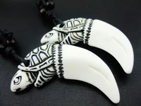 12 pcs imitation white tribal bone powder resin carving necklace