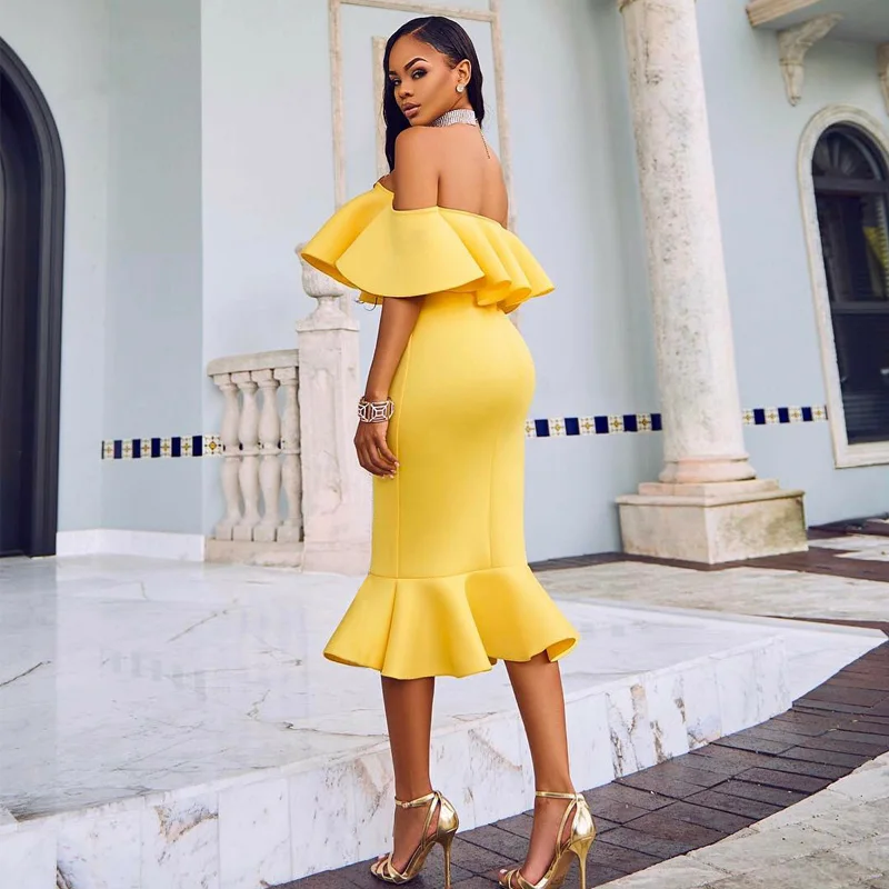B&ampN Ruffles Slash Neck Dress Women One Piece Mermaid Long Fit Stretch Sexy Strapless Off Shoulder Solid Backless Cloth | Женская