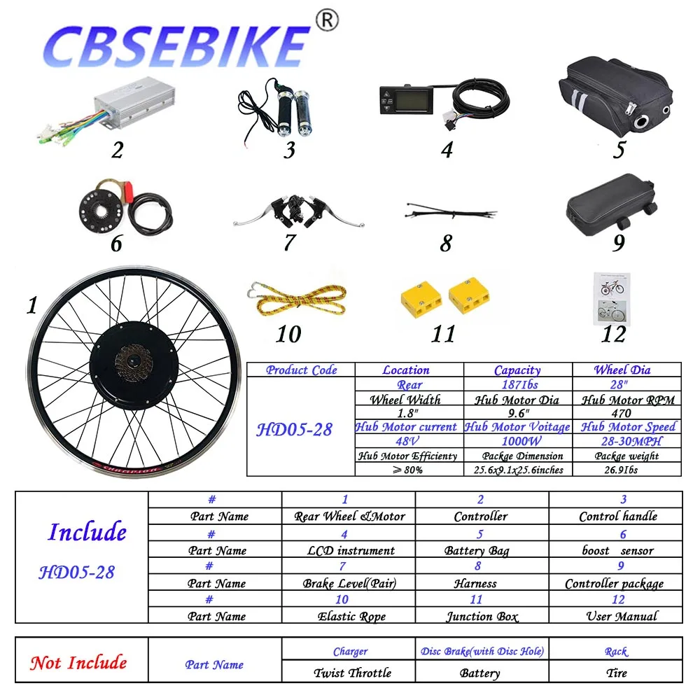 CBSEBIKE комплект для переоборудования электрического велосипеда 28 дюймов 36 в 48 в 250 Вт 500 Вт 1000 Вт для заднего колеса велосипеда мотор HA05-28 - Цвет: 28inch 48V1000W HD05