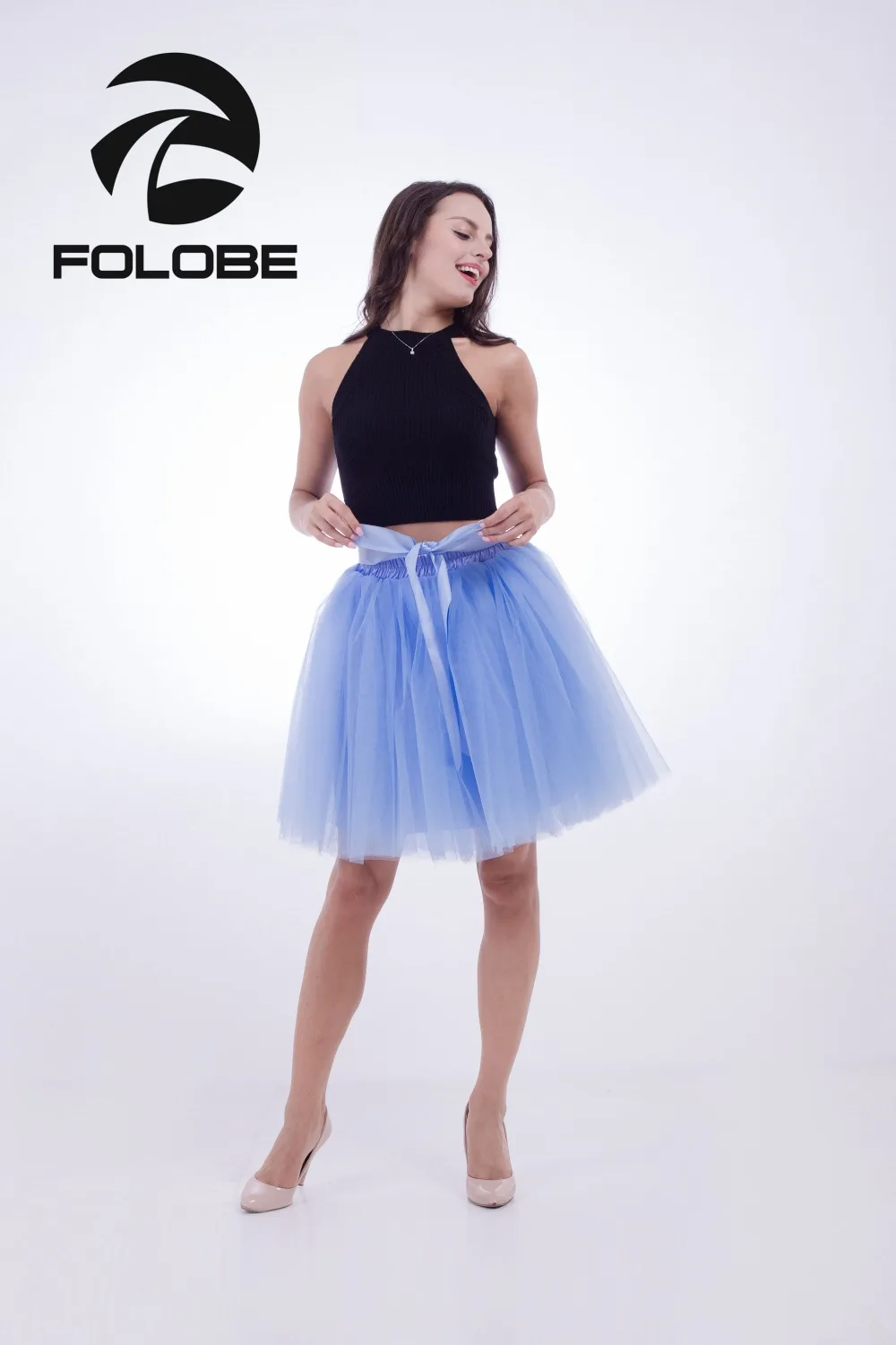 FOLOBE голубая балетная юбка-пачка из тюля Женская юбка с высокой талией для
