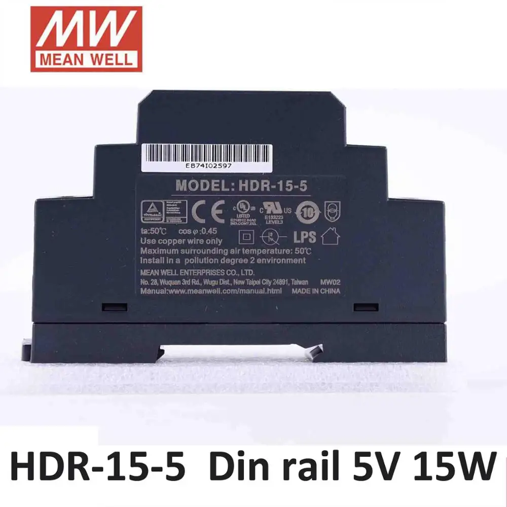 MEAN WELL HDR-15W ультра тонкий 5 в 12 В 15 в 24 В din-рейка блок питания 86-264VAC вход 15 Вт DR Промышленный источник питания CE UL