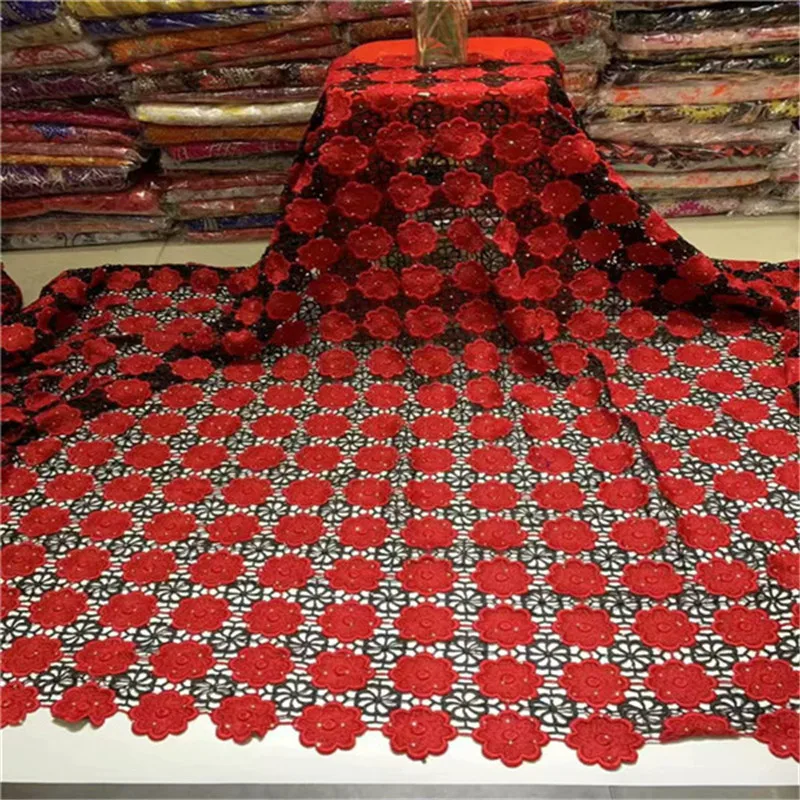 Black &amp Red Color African Lace Fabrics 5 Yard Guipure Fabric 2019 High Quality Cord For Wedding Dresses | Дом и сад