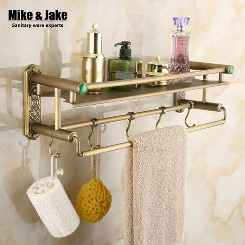 

Bathroom antique brass bathroom shelf with green stone towel holder bathroom shelf with hooks basket for bathroom holder