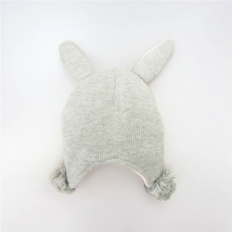 CmsDxz Girls Cap Winter Grey Rabbits With Pink Ears Child Hat Baby Hats Kids Girl Hair Accessoires Pompom | Детская одежда и обувь