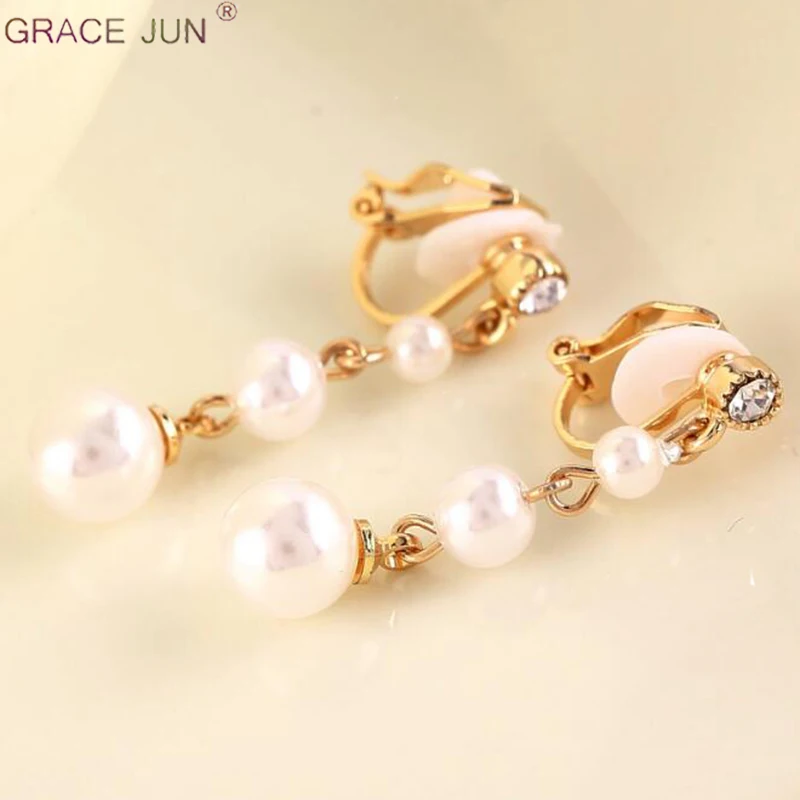 Бренд grace jun хит продаж клипсы с искусственным жемчугом серьги без проколов для