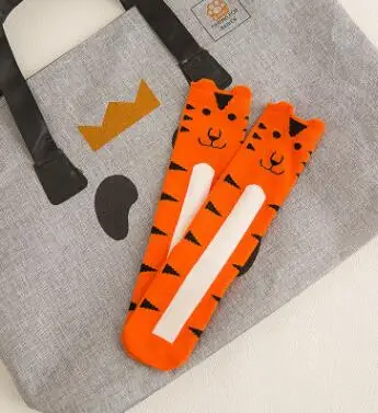 Tiger Носки для девочек хлопковые носки до колена с милым рисунком медведя и панды для малышей теплые гетры, осенняя одежда, гольфы для мальчиков модные носки для малышей - Цвет: Tiger