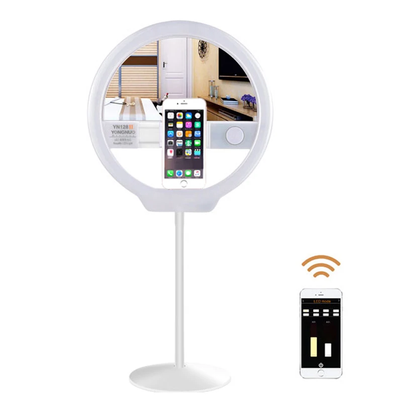 Yongnuo YN128 II красивый светодиодный кольцевой светильник для живого видео с зеркалом для макияжа 3200-5500K CRI95 + лампа для селфи для смартфона Yongnuo YN128 II красивый светодиодный кольцевой светильник для живого видео с зеркалом для макияжа 3200-5500K CRI95 + лампа для селфи для смартфона