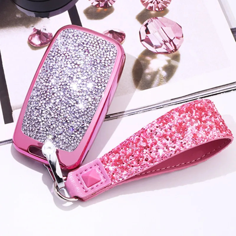 A-pink keychain Алмазный чехол для ключей автомобиля для Land Rover A9 Range Rover Sport Evoque freelander 2 Jaguar XE XJ XJL XF C-X16 V12 гитара F X Typ - Название цвета: A-pink keychain
