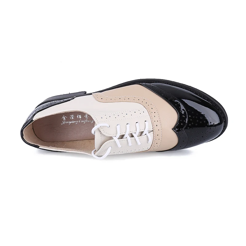 Black white Female leather shoes vintage genuine flat Plus Size Woman Handmade oxford for women zapatillas | Обувь