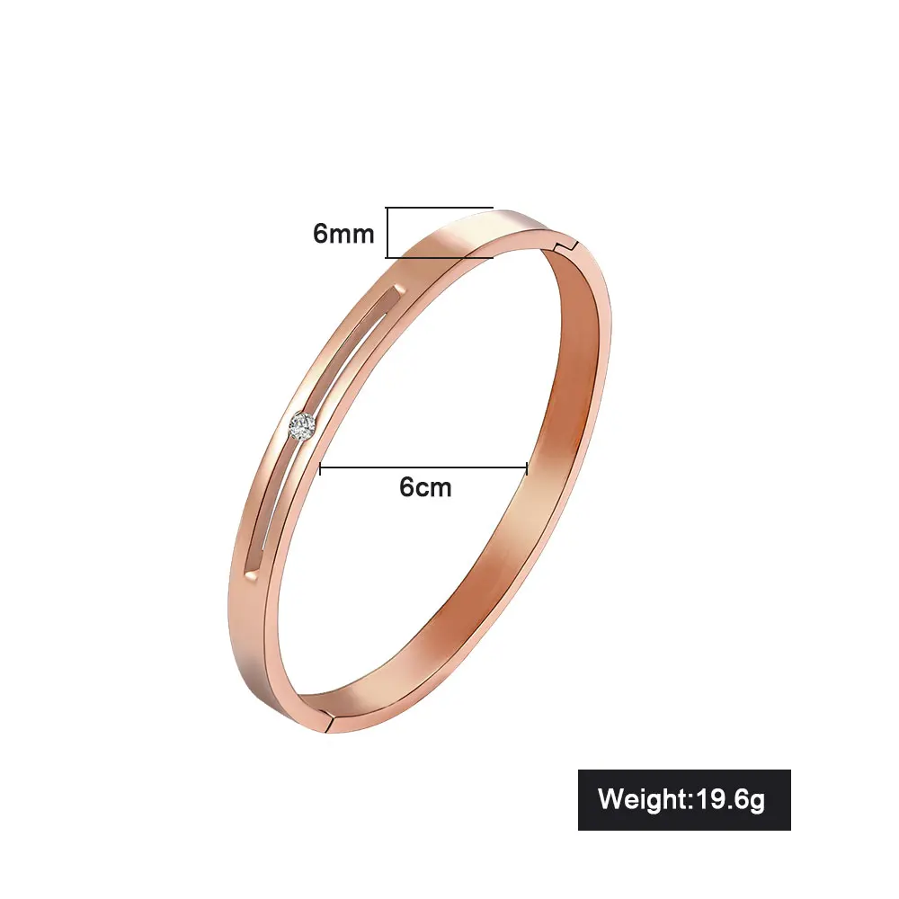 New FINE4U B047 316L Stainless Steel Cuff Bracelet For Women Tension Setting CZ Bracelets& Bangles 3 Colors Choices - Окраска металла: Rosegold-6mm