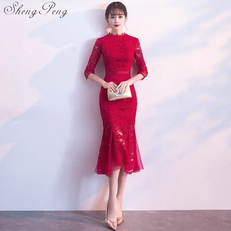 Новое поступление китайское платье qipao с рукавом до локтя платья в восточном