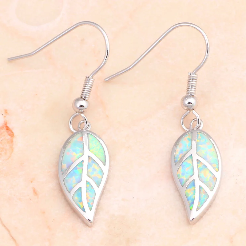 Популярные серебряные серьги-подвески в виде листа с белым огненным опалом оптом