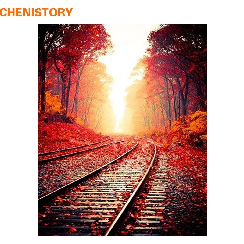 

CHENISTORY Frameless Autumn Railway DIY Painting By Numbers Landscape Modern Wall Art Painting Picture By Numbers For Home Decor
