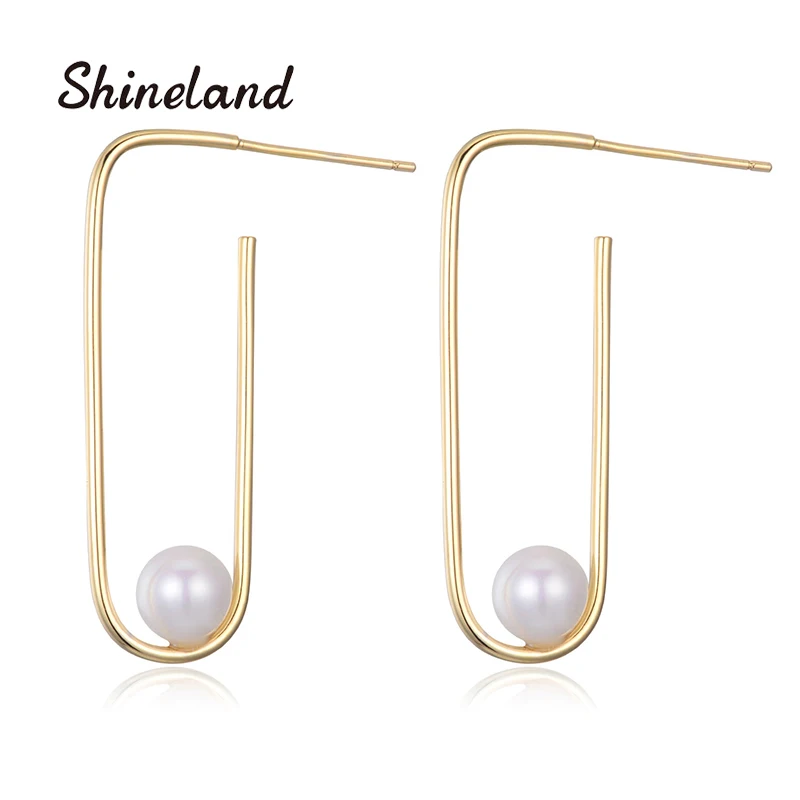 Женские серьги-подвески Shineland геометрические серьги с имитацией жемчуга модные