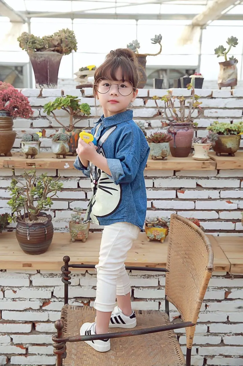 New Fashion Girls Blouse Shirt Long Sleeve Jeans Spring Summer Shirts for Toddler Girl's Outfits Cute Rabbit Print Blouse shirt