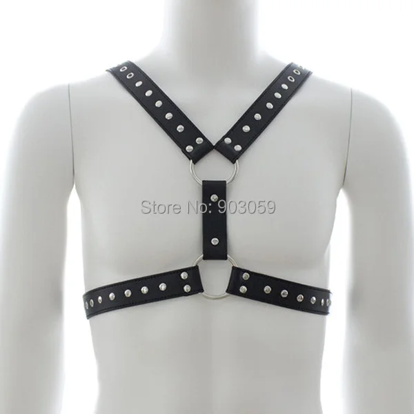 Men Sexy Punk O Ring Leather material harness bustier corset sculpting chest belt leather suspenders braces pants