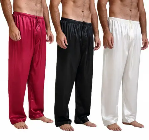

2019 Spring Summer Men's Silk Satin Pajamas Long Loose Solid Pants Sleep Bottoms Nightwear Trousers Men's Casual Sleepwear